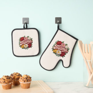 Mama Floral Kitchen Set – Oven Mitt & Pot Holder  鍋つかみ&鍋敷きセット