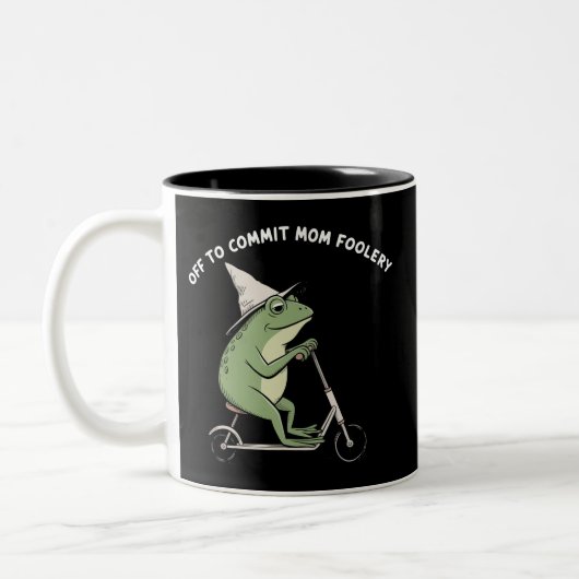 Mama Frog Off to Commit Mom Foolery Scooter Gift  ツートーンマグカップ (左)