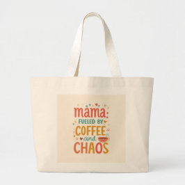 Mama Fueled By Coffee And Chaos Funny Mom Life ラージトートバッグ