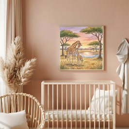 Mama Giraffe and Calf Nursery ポスター