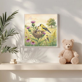 Mama Goldfinch and Chicks Nursery ポスター