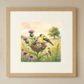 Mama Goldfinch and Chicks Nursery ポスター