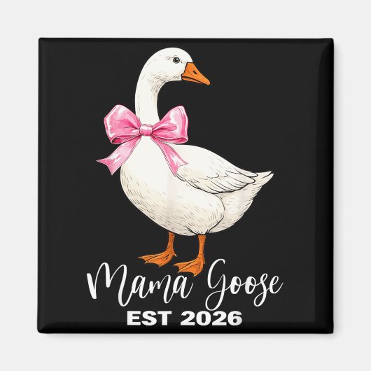 Mama Goose Est 2026 ママと赤ちゃんの発表 母 マグネット (正面)