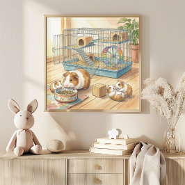 Mama Guinea Pig and Pups Nursery ポスター