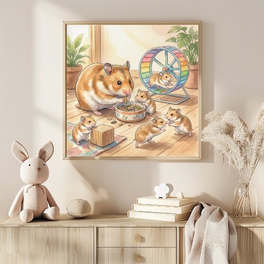 Mama Hamster and Babies Nursery ポスター