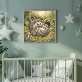 Mama Hedgehog and Her Babies Nursery ポスター