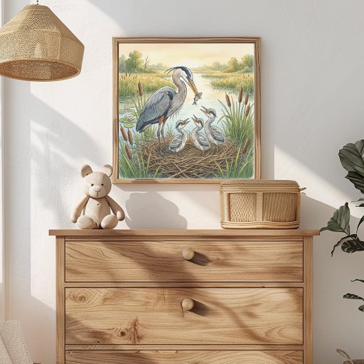 Mama Heron and Chicks Nursery ポスター
