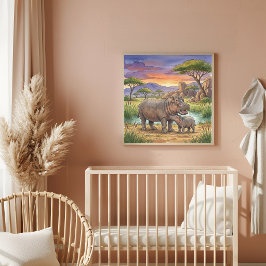 Mama Hippo and Calf Nursery ポスター