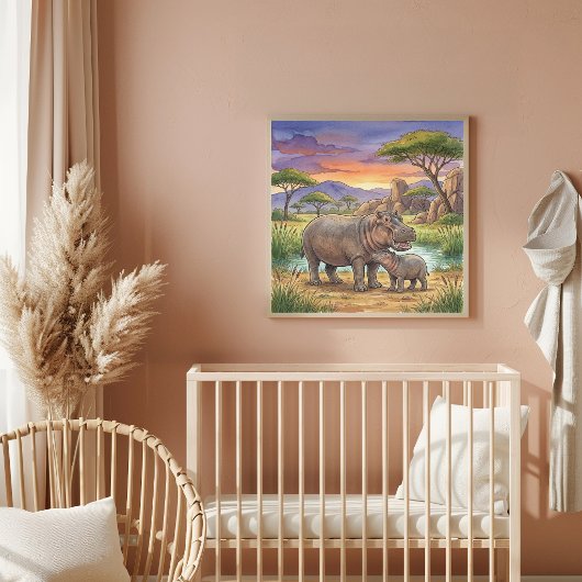 Mama Hippo and Calf Nursery ポスター