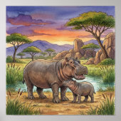 Mama Hippo and Calf Nursery ポスター (正面)