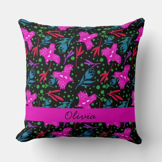 Mama illustration boho print birds and flowers クッション (正面)