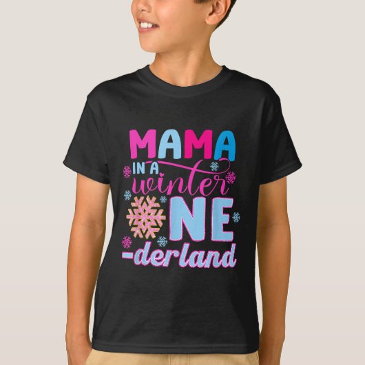 Mama In A Winter Onederland Bday Girl Sweet Snowfl Tシャツ (正面)