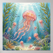 Mama Jellyfish and Babies Nursery ポスター (正面)