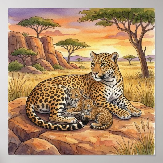 Mama Leopard and Cubs Nursery ポスター (正面)