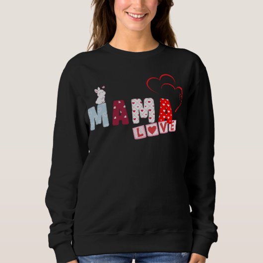 Mama Love Bunny Sweatshirt – かわいいハートパッチワーク スウェットシャツ (正面)