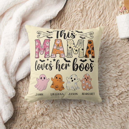 Mama Loves Her Boos Spooky Personalized Halloween クッション (ブランケット)