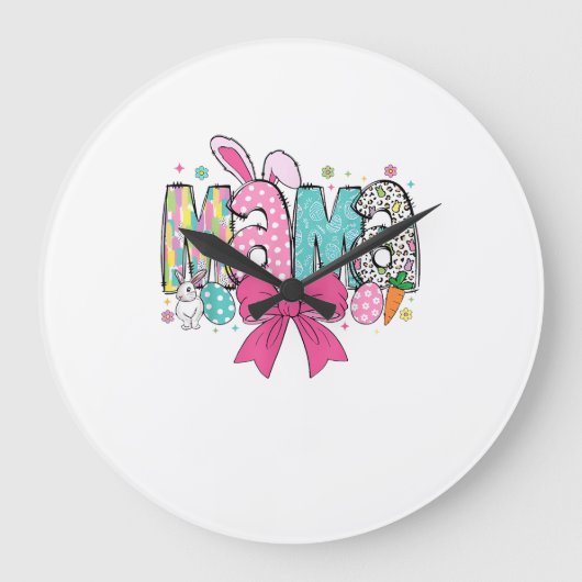 Mama Mini Easter Matching Mama Bunny Easter Day T- ラージ壁時計 (正面)