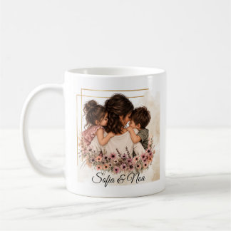 Mama mit Sohn & Tochter Tasse - Mit Wunschname コーヒーマグカップ