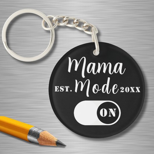 Mama Mode ON Keepsake, Est Year, Custom Mom Black  キーホルダー
