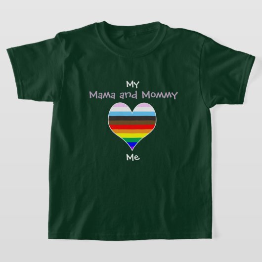 Mama/Mommy RainbowハートTシャツ（ダークカラー） Tシャツ (レイダウン)