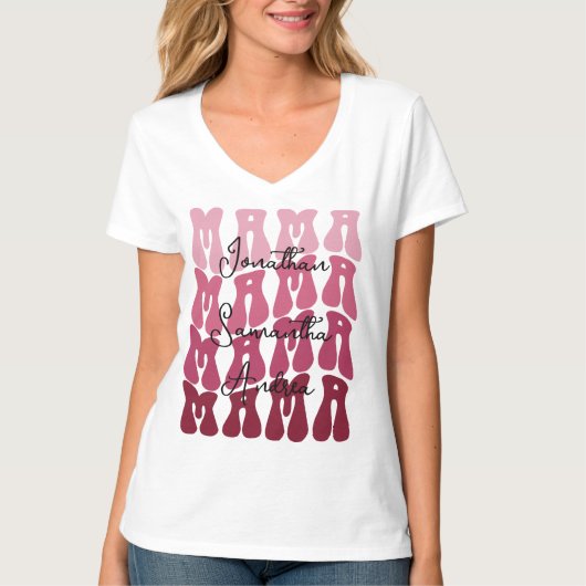 Mama Mother's Day Custom Kids Names Groovy Retro Tシャツ (正面)