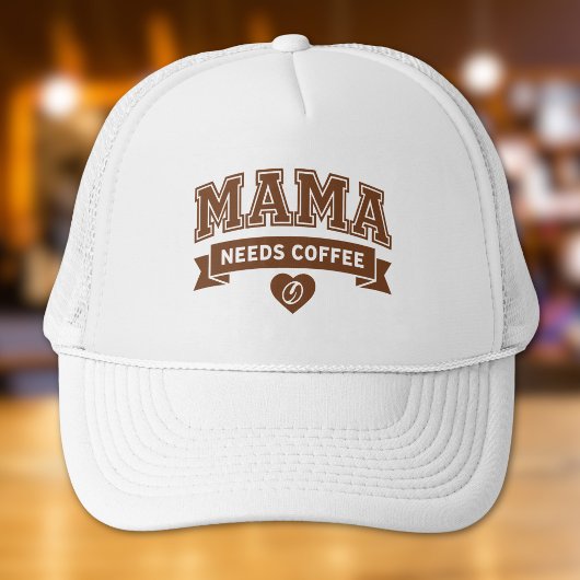 MAMA Needs Coffee Brown White Heart Coffee Bean キャップ