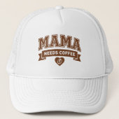 MAMA Needs Coffee Brown White Heart Coffee Bean キャップ (正面)