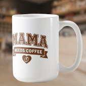 MAMA Needs Coffee Brown White Heart Coffee Bean コーヒーマグカップ