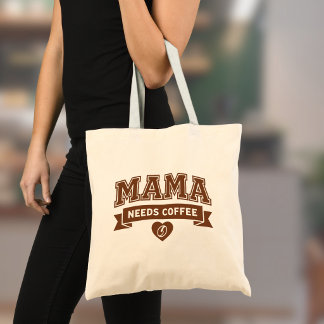 MAMA Needs Coffee Brown White Heart Coffee Bean トートバッグ