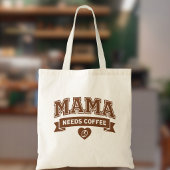 MAMA Needs Coffee Brown White Heart Coffee Bean トートバッグ