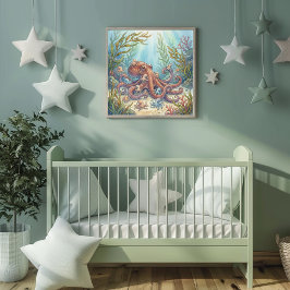 Mama Octopus and Babies Nursery ポスター