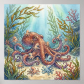 Mama Octopus and Babies Nursery ポスター (正面)