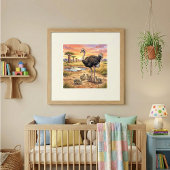 Mama Ostrich and Chicks Nursery Poster ポスター