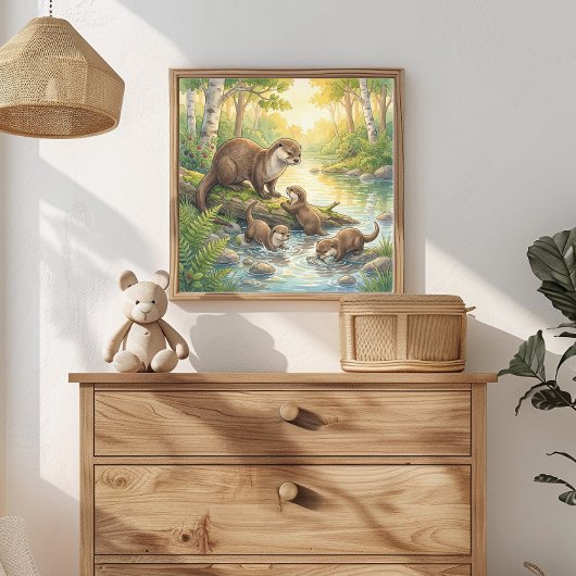 Mama Otter and Pups Nursery ポスター