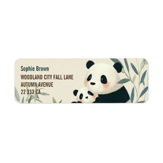 Mama Panda& Cub Cute Animals Return Address ラベル (正面)