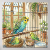 Mama Parekeet and Chicks Nursery ポスター (正面)