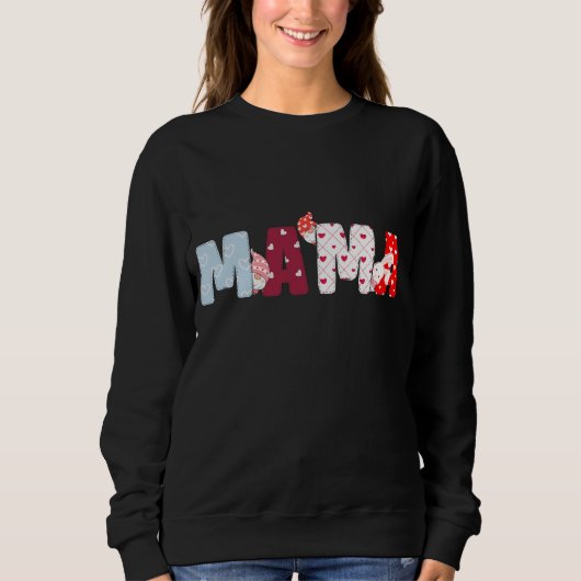 Mama Patchwork Letter Sweatshirt – かわいいハート スウェットシャツ (正面)