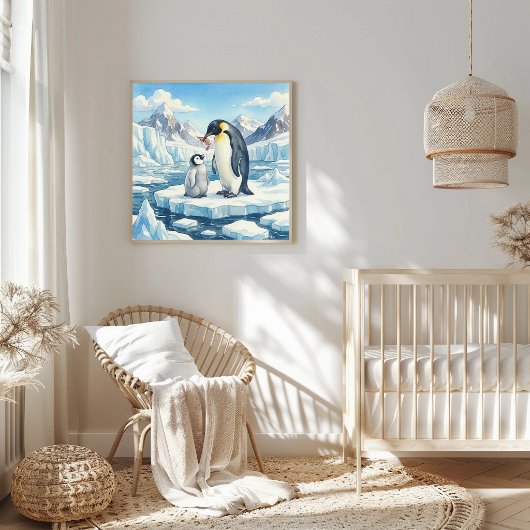 Mama Penguin and Chick Nursery ポスター