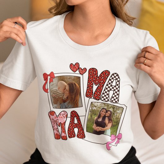 Mama Photo Collage Coquette Leopard Bow Shirt Tシャツ