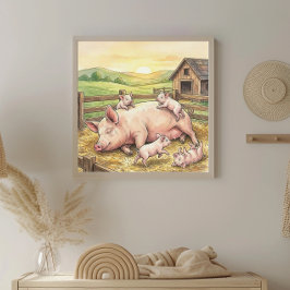 Mama Pig and Piglets Nursery ポスター