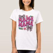 Mama Pink Leopard Print Checkerboard Bow T-Shirt T Tシャツ (正面)