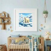 Mama Polar Bear and Cub Nursery ポスター
