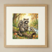 Mama Raccoon and Her Babies Nursery ポスター