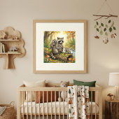 Mama Raccoon and Her Babies Nursery ポスター