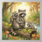 Mama Raccoon and Her Babies Nursery ポスター (正面)