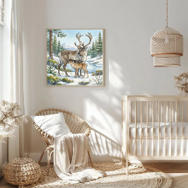 Mama Reindeer and Calf Nursery ポスター
