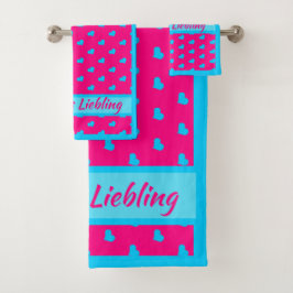 Mama`s Liebling Rosa mit blauen Herzen バスタオルセット