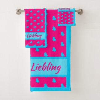 Mama`s Liebling Rosa mit blauen Herzen バスタオルセット
