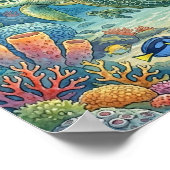 Mama Sea Turtle and Hatchlings Nursery ポスター (角)