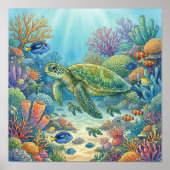 Mama Sea Turtle and Hatchlings Nursery ポスター (正面)